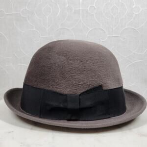 VINTAGE Borsalino Diamante II Hat 7 3/8 Gray Brown Fur Felt Bowler Derby Italy